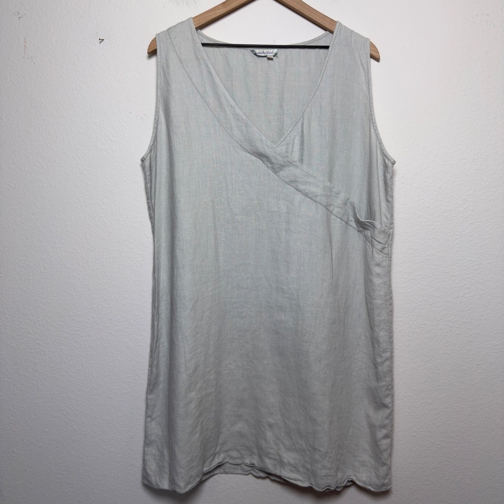 Isabella Bird Women 100% Linen Babydoll Tunic Dress XL Gray Lagenlook Coastal
